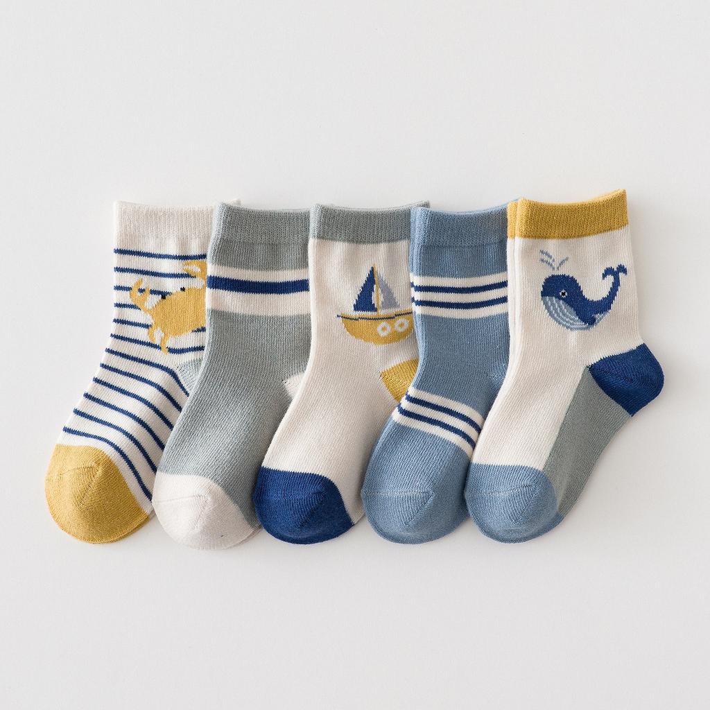 5Pairs/Lot Baby Socks Cartoon Striped Autumn Winter Cotton Middle Tube Socks For Kids Boy Girl Cotton Crew Sock