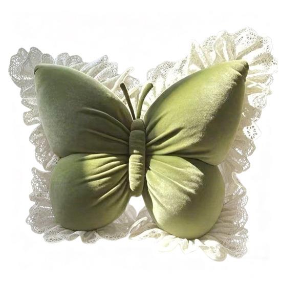 Butterfly Shape Throw Pillow Velvet Butterfly Pillow with Lace Trim Decorative Pillow for Sofa Couch Bedroom Office Decor