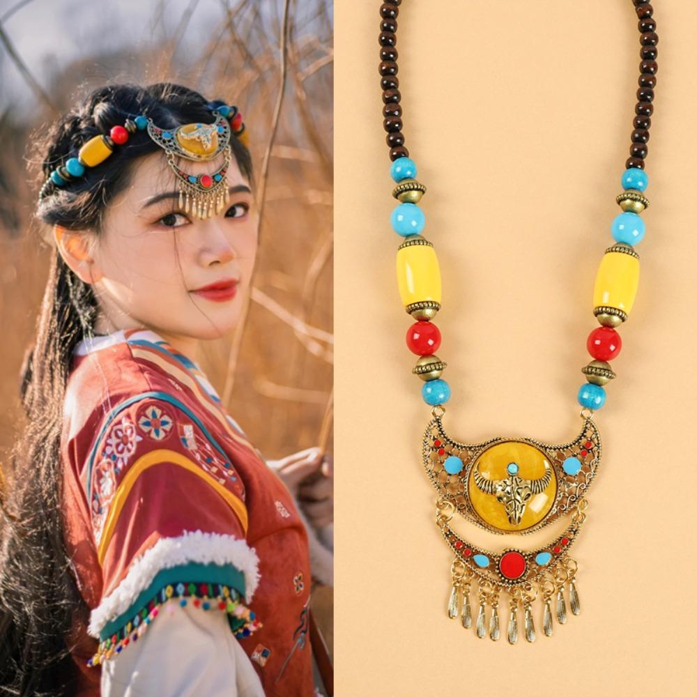 Women Head Chain Ethnic Style Forehead Chain Eyebrow Pendant Beads Tassels Headbands  Party