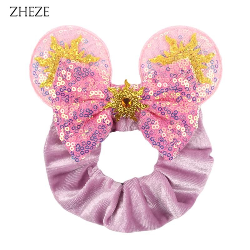 New Disney Mouse Ears Scrunchies Hairband Girl Ponytail Holder For Women Sequins Bows Headband  Women Trip DIY Accessories