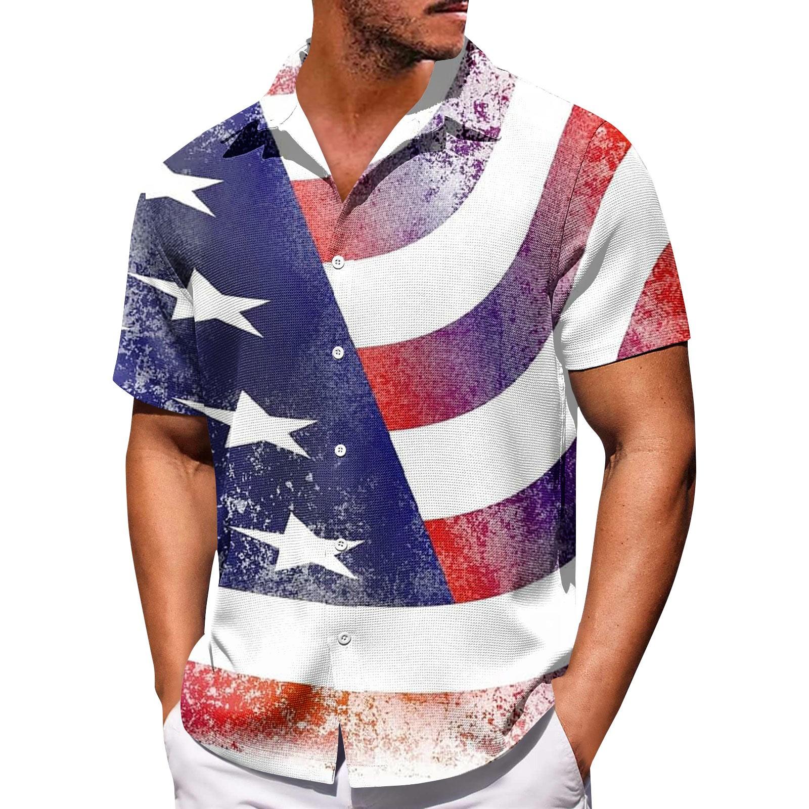 

Мужские рубашки с короткими рукавами и пуговицами на День независимости. Мужские повседневные модные рубашки с короткими рукавами. XL белый