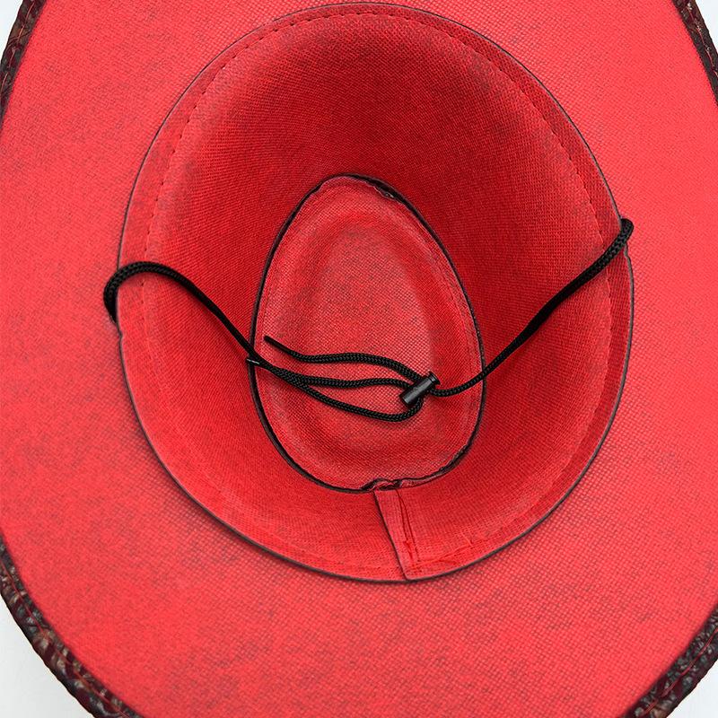 Retro Cowboy Hat for Men, European and American Style, Camping Leather Printed Sun Hat for Women, Outdoor Hiking Sun Protection Hat