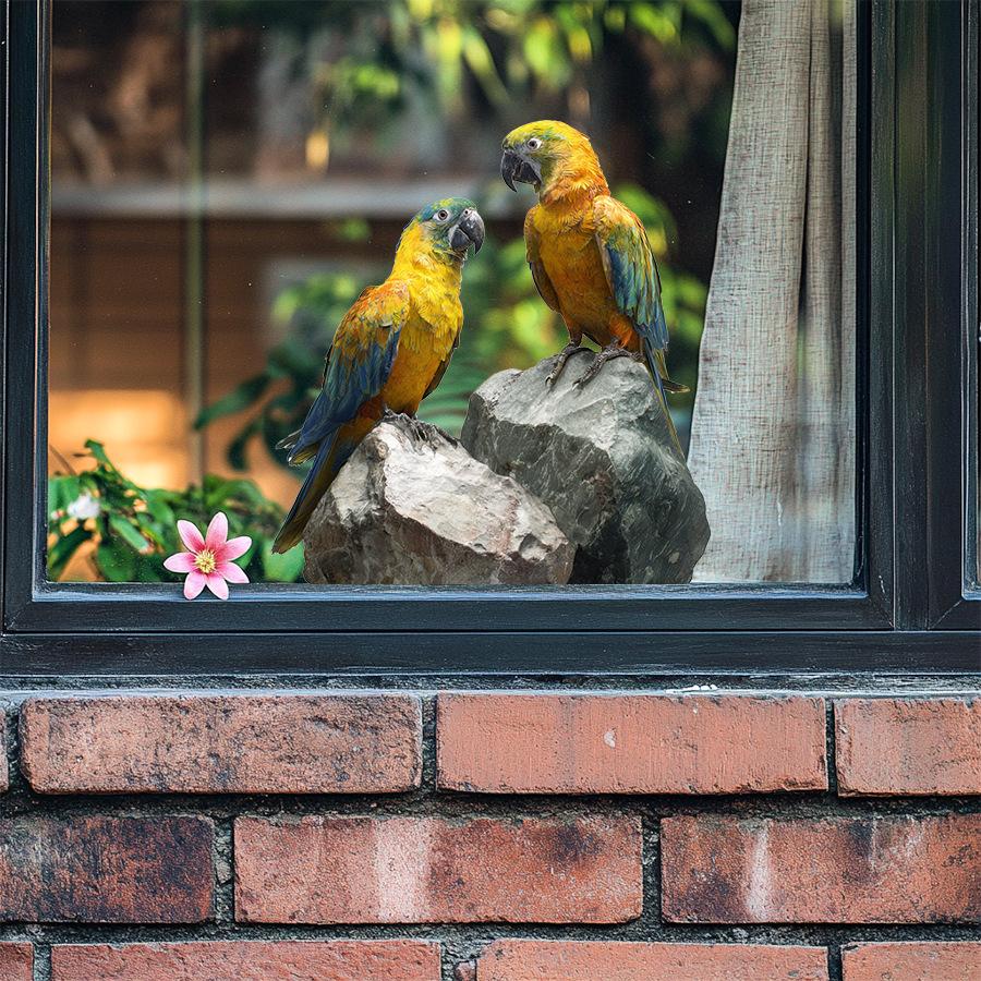 Self-adhesive Static Cling Window Stickers Realistic Macaw Parrot for Living Room Balcony Glass Decor