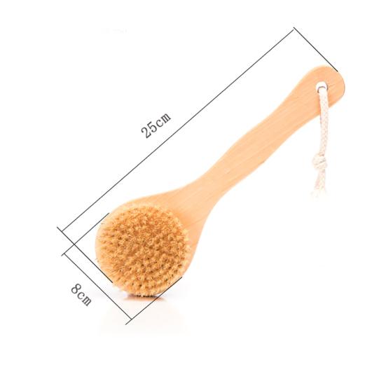Bamboo Bristle Bathing Shower Brush Back Massage Scrubber Skin Cleaning Tool