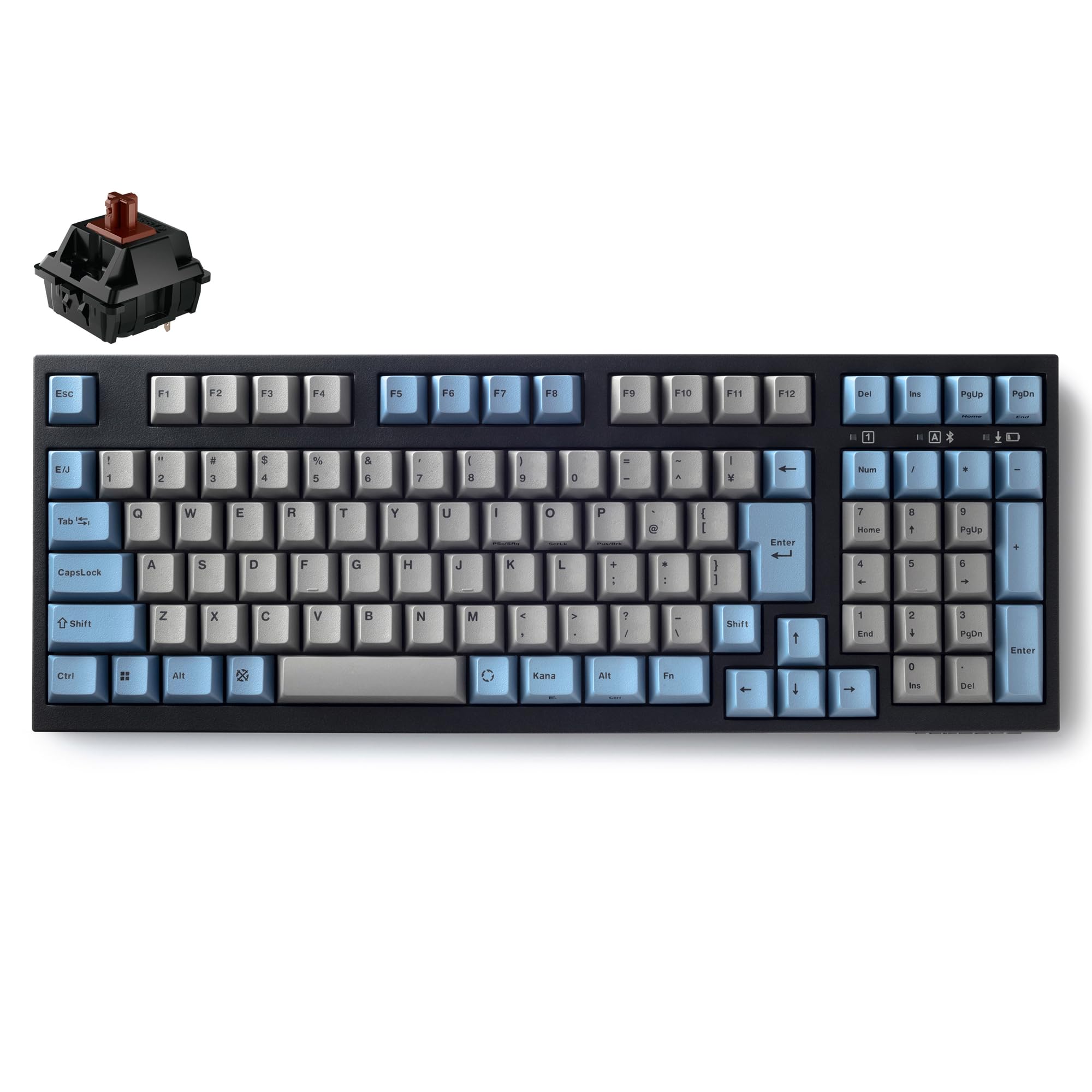 

LEOPOLD FC980MBT GRAYBLUE Japanese JIS layout Kanaless keyboard with numeric keypad Switch compatible AAA battery powered Latest CHERRY MX2A switch