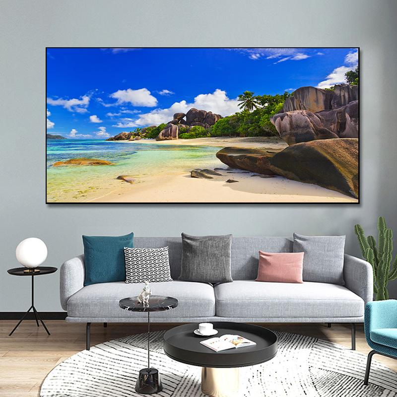 

Пейзаж Морской Пляж Голубое Небо Гора Холст Картина Скандинавские постеры с Природой и принтами Настенные Художественные Фотографии Домашний Декор Без Рамки 40cm×80cm NoFrame