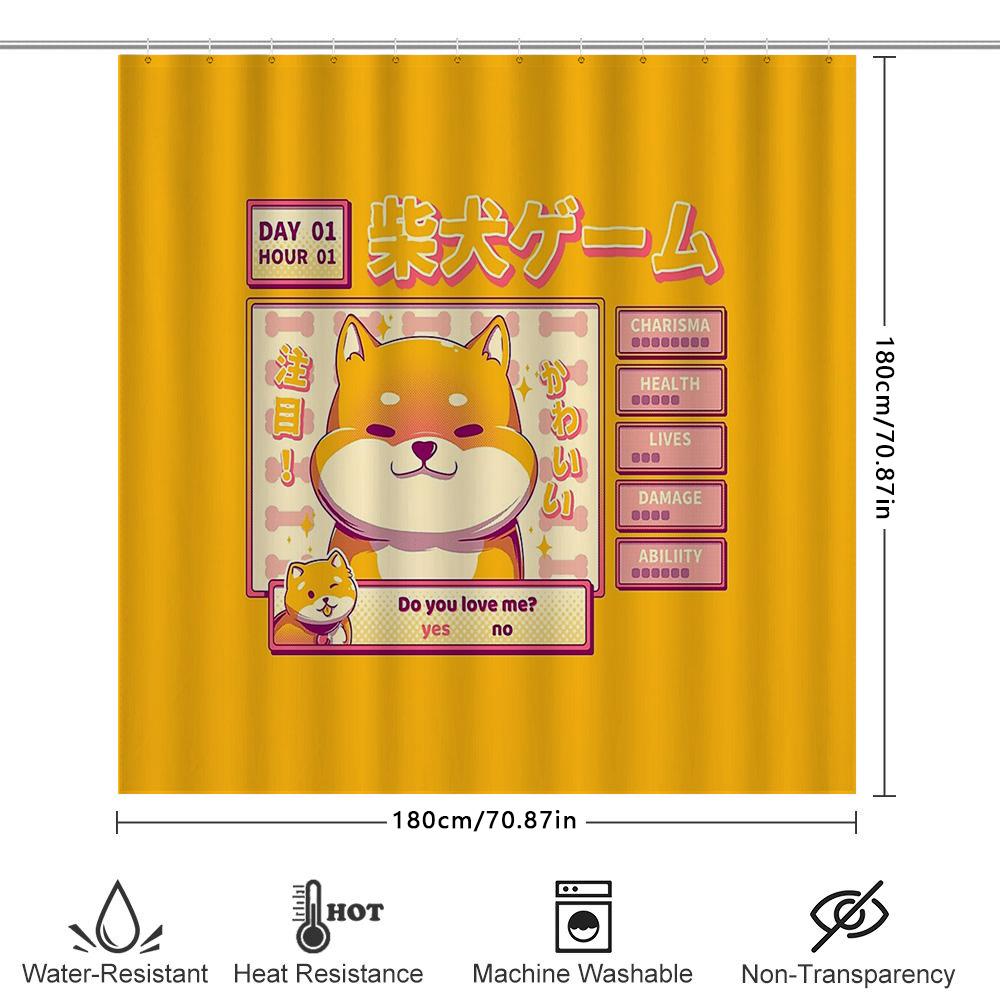 Süßer Shiba Inu Hund Badezimmer Duschvorhang Wasserdicht Bauernhaus Dekor Japanischer Stil Waschraum Stoff Hintergrund Heimdekoration