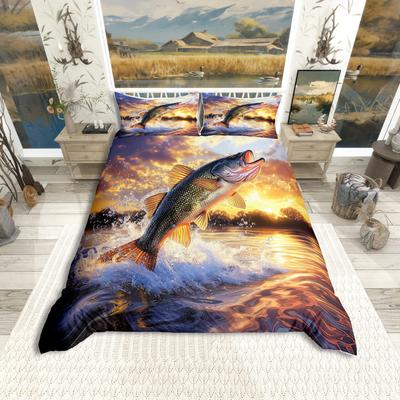 Homewish Hecht Fisch Bettbezug Set Meeres Tier Meeresleben Bettwäsche Set Meeresleben Bett Set Für Kinder Mikrofaser Schlafzimmer Dekor