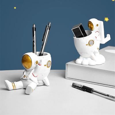 Porta-canetas de astronauta, porta-lápis redondo para armazenamento de canetas, estatuetas de astronauta, ornamento para estátuas, porta-pincel de maquiagem, decoração de mesa