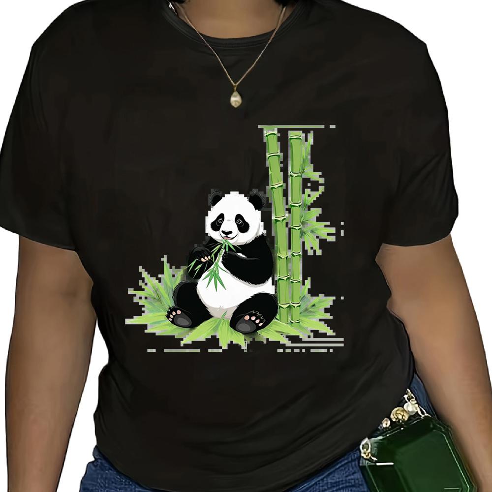 

Cute Panda Holding Bamboo Print TShirt Kawaii Animal Graphic Cotton Tee Aesthetic Casual Top for Kids Women T Shirt 3XL
