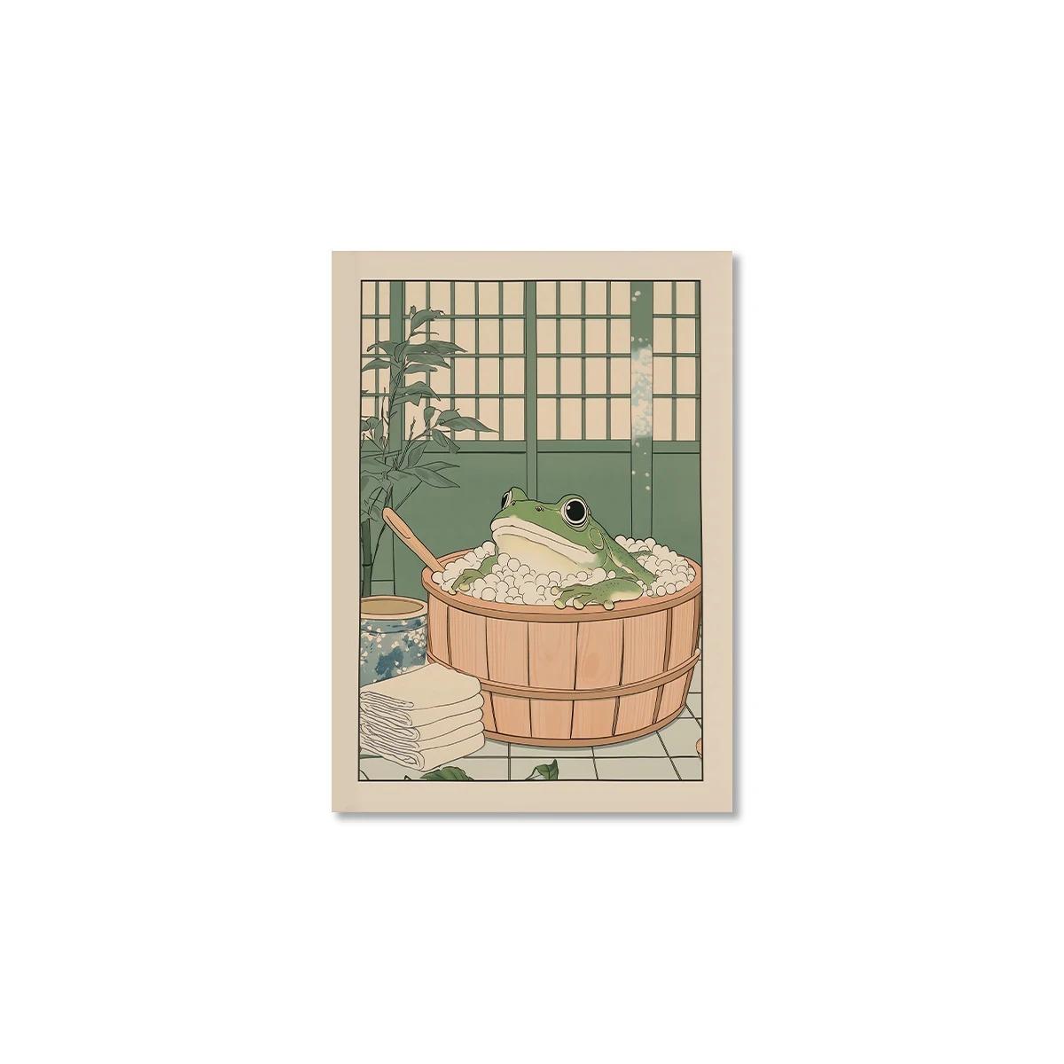 

Japanese Frog in A Bathtub Print Poster Vintage Cute Fun Animal Canvas Painting Bathroom Home Decor Poster Gifts-unframed 20X30cm Unframed
