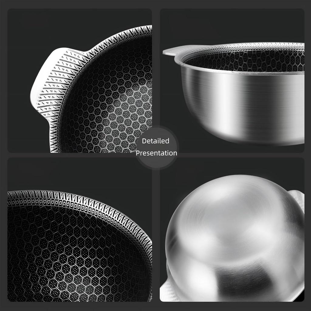 Tri-ply Nonstick StockPot/Cooking Bowl,Compatible with Induction, Gas, and Open Flame Stoves, Made of 316 Stainless Steel with Honeycomb Texture