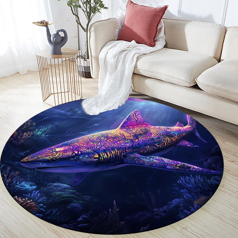 Shark,Round Area Rug,Carpet Rug for Living Room Bedroom Sofa Playroom Decor,Non-slip Floor Mat