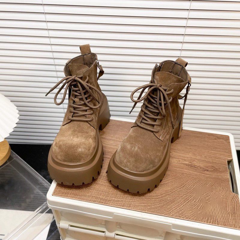 Muffin thick-soled heightening women's short boots autumn and winter new niche lace-up comfortable casual Martin boots women