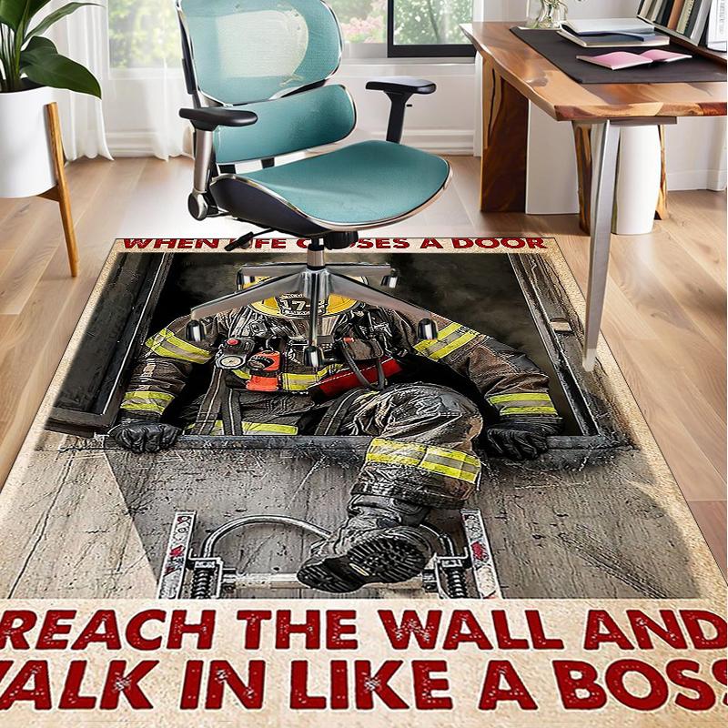 Firefighter In Action Office Rug Chair Mat, Entryway Carpet, Suitable for Front Door, Bedroom, Living Room, Desk, Holiday Gift