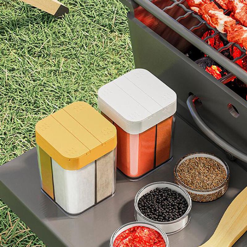 4-in-1 Plastic Transparent Salt Pepper Shaker Spice Dispenser 4 Compartment BBQ Camping Seasoning Jar With Lids For Cooking