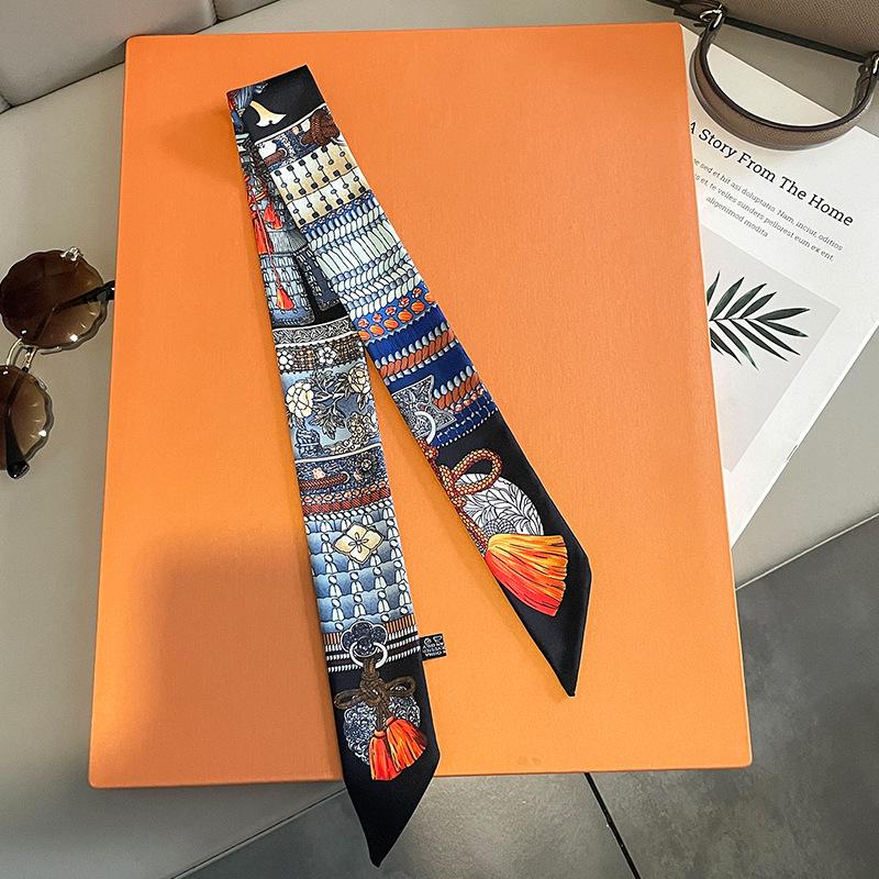 

Новая Мода Ретро Принт Сумка Роскошный Дизайнерский Женский Шелковый Платок Головной Убор Длинный Узкий Галстук Шарфы Лента Аксессуары Лето