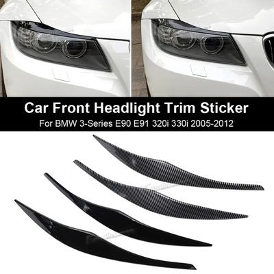 Front Headlight Cover Garnish Strip Eyebrow Cover Trim Sticker For BMW 3-Series E90 E91 320I 330I 2005-2012 Glossy Black