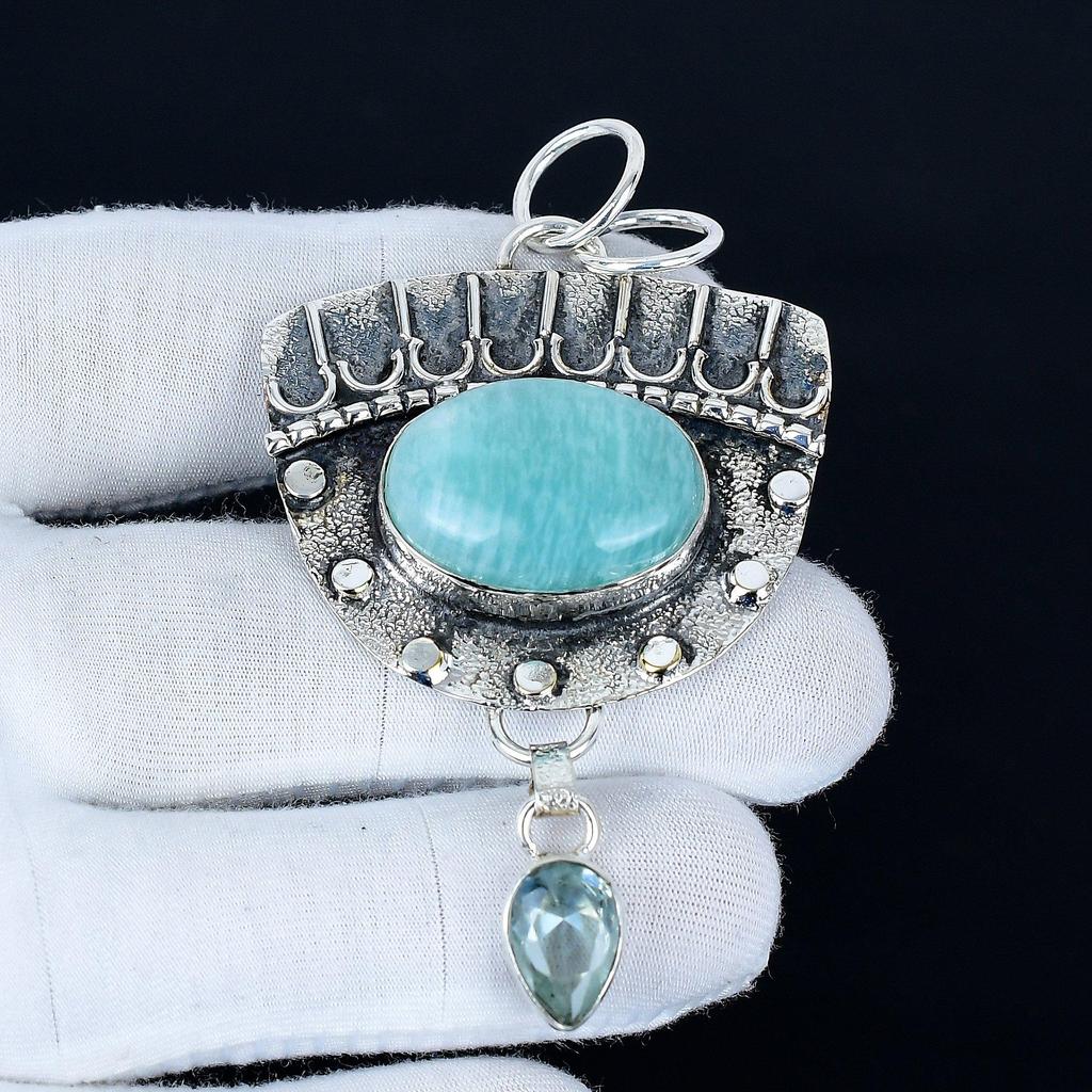 Amazonite Pendant, 925 Sterling Silver Handmade Jewelry, Aquamarine Silver Pendant, Party Wear Jewelry For Women's, Pendant Wadding Gift