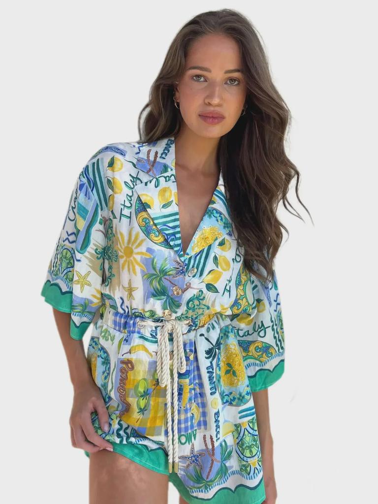 25. Jubiläum Sommer Cross-Border-Mode: Bedruckter Spitzen-Jumpsuit - Urlaubsstil