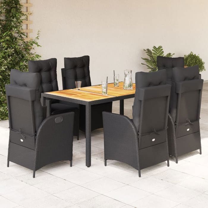 VidaXL 7-Piece Garden Dining Set with Cushions, Table and Chairs with Adjustable Backrest, Outdoor Furniture, 3213098