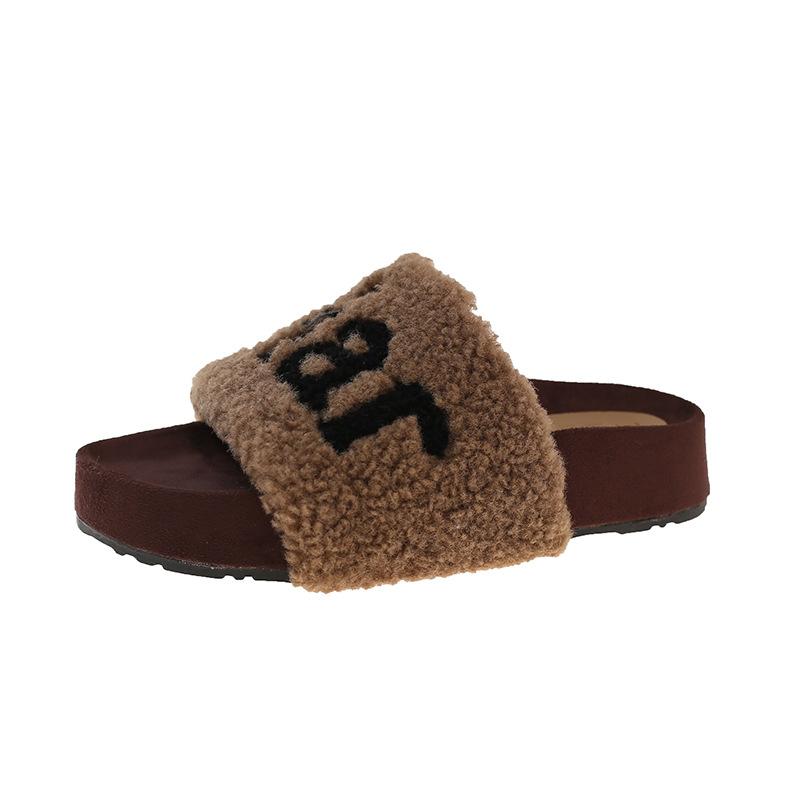 thick-soled letter Mao Mao slippers women's 2025 autumn and winter new Korean version soft-soled Mao slippers home comfort cotton drag women's shoes