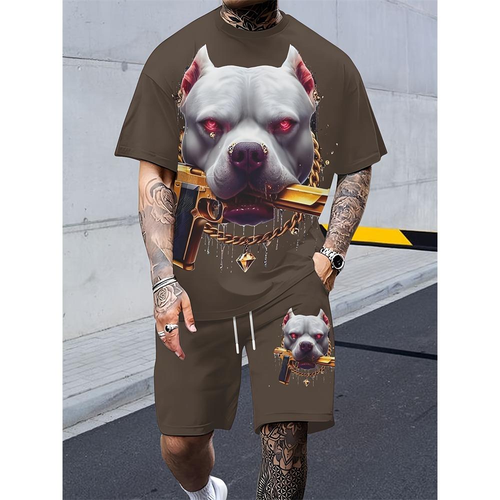 Summer Men's T-shirt and Shorts 2 Piece Set Hip Hop Print Round Neck T Shirt Casual Fashion Style Breathable Short Sleeve Shorts