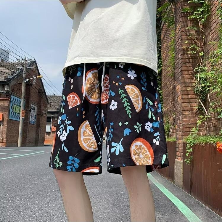 Casual Shorts Men's Summer Trendy Brand Loose Personality Versatile Student Drawstring Straight Five-point Medium Pants