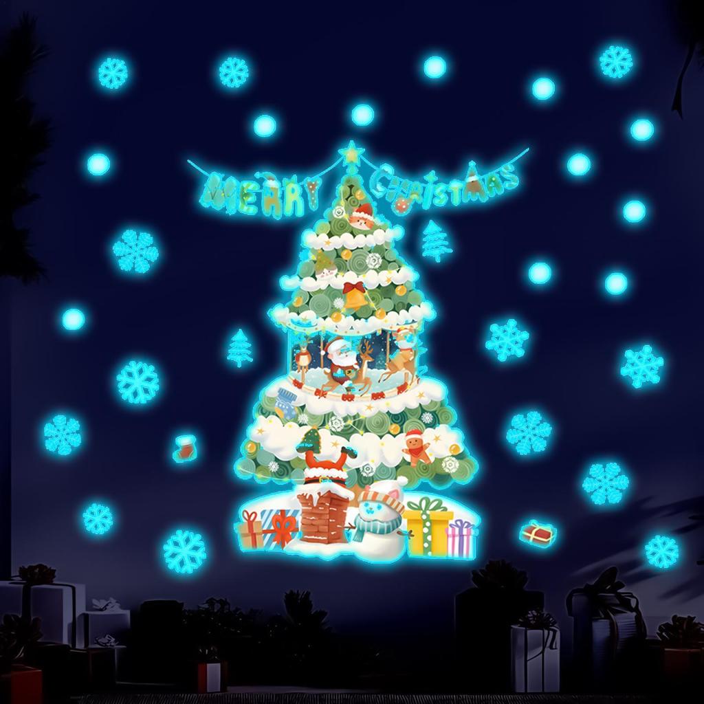 Glow In The Dark Christmas Stickers Blue Luminous Holiday Decorations Window Cling Glow In The Dark Christmas Decorations For