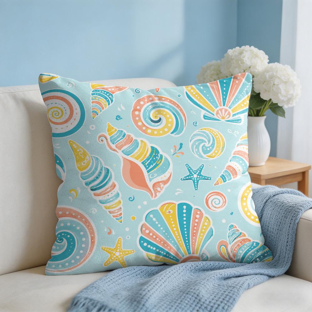 Shells and Conches Cushion Cover Short Plush Soft DoubleSided Printing Pillow Case Cozy Sofa Bedroom Home Decor Gift