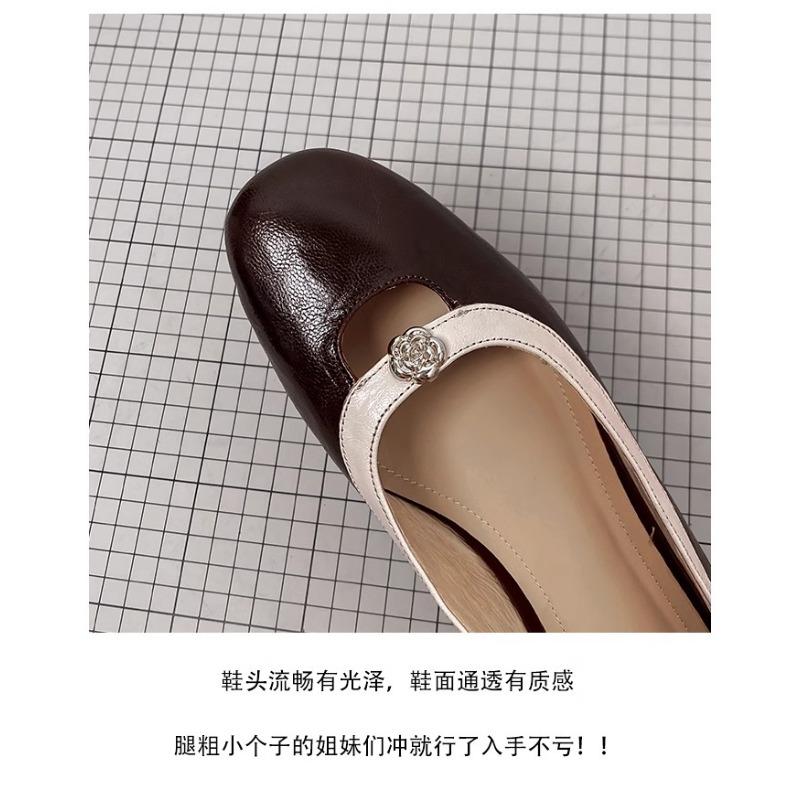 Retro camellia one-pedal Mary Jane women s shoes new round head shallow mouth single shoes wear commuter small leather shoes 40 коричневый 3270₽