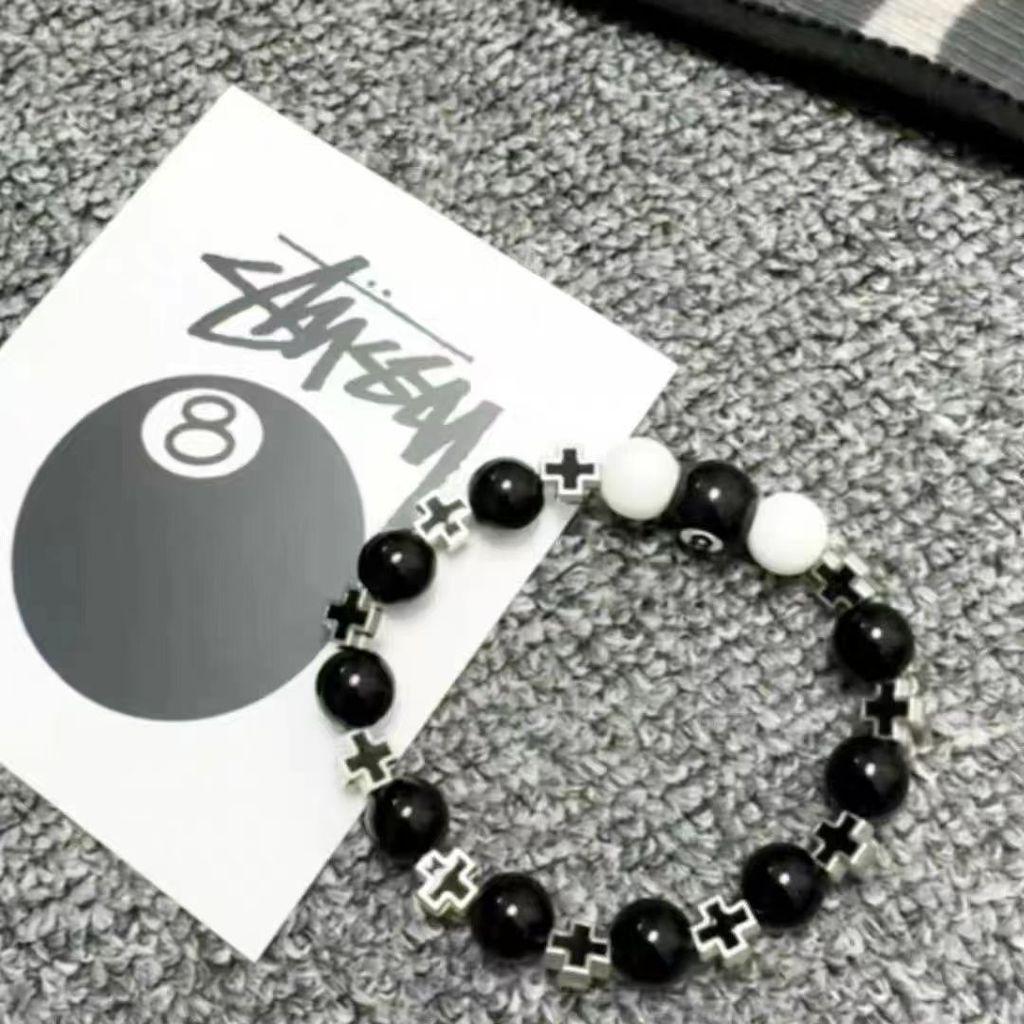 Schwarzes Achterball Geometrisches Metallknopf Armband Für Paare Und Männer