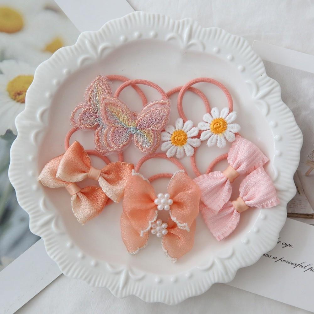 

10pcs Snag Free Floral Fairy Hair Ties Butterfly Elastic Flower Hair Bands No Damage Ponytail Holder Children s Headband Set помаранчевий
