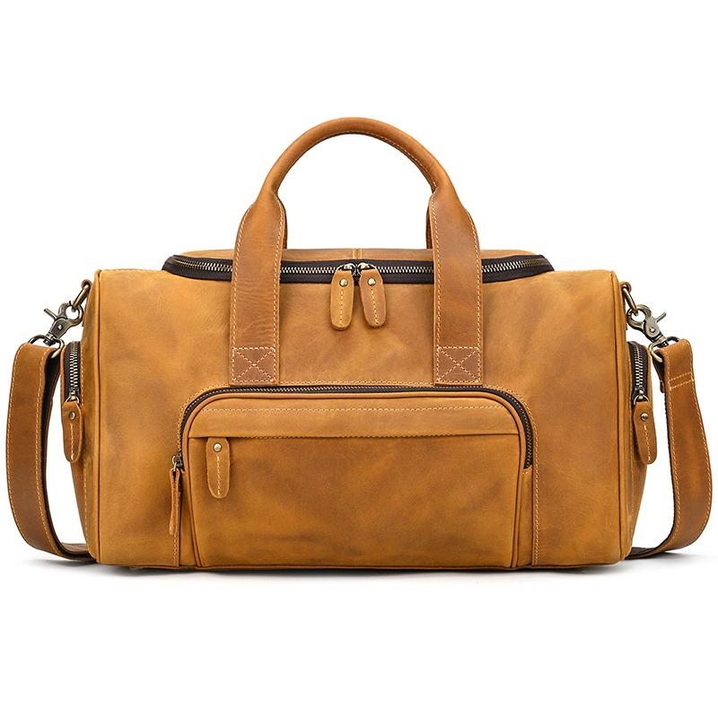 New Fashion Genuine Leather Men's Travel Bag Cowhide Luggage Bag For Man Crazy Horse Leather Crossbody Hand Luggage Shoulder Bag