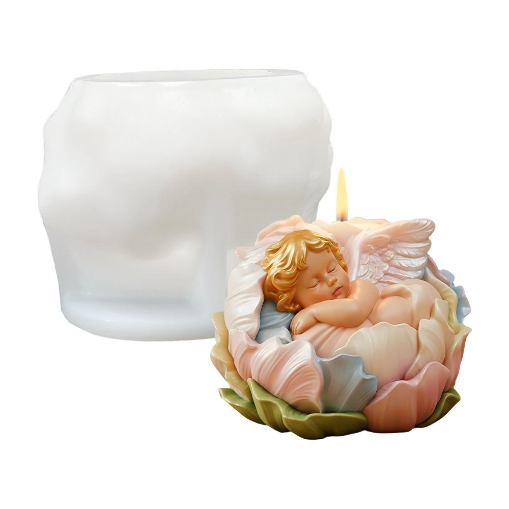 3D Water Lily Angel Candle Mold DIY Lotus Handmade Soap Gypsum Decorative Ornament Silicone Mold