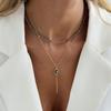 Layered Black Lariat Necklace, Y Chain Long Necklace, Black Beads Punk Choker, Lariat Drop Chain Necklace, Jewelry Gift for Women