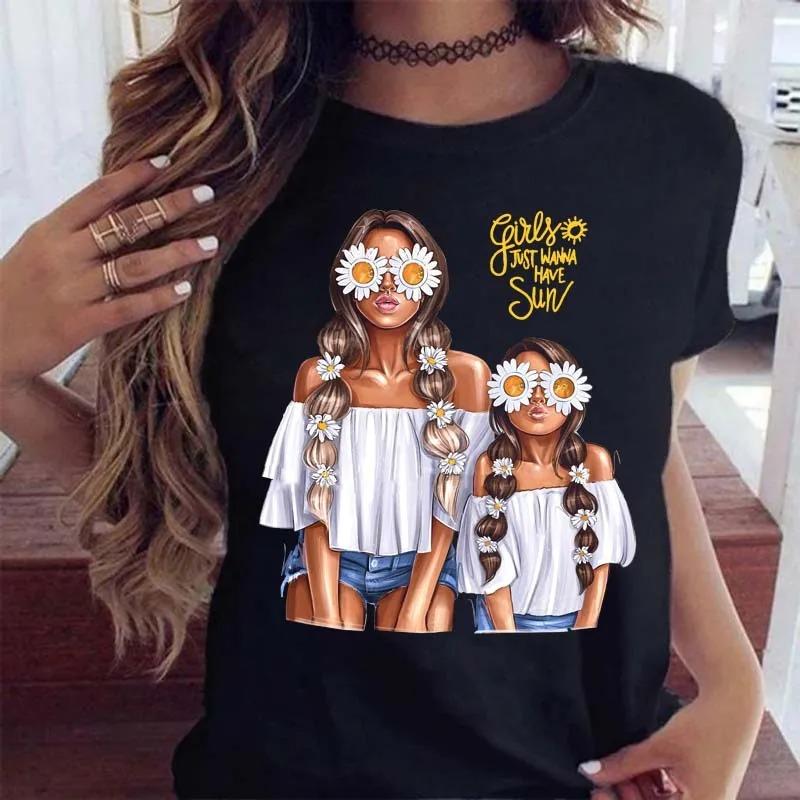 

Women Fashion Love Family Short Sleeve T Shirt Mama Mom Mother Tshirts Cartoon Graphic T Top Lady Print FeUnisex Tee Shirt S