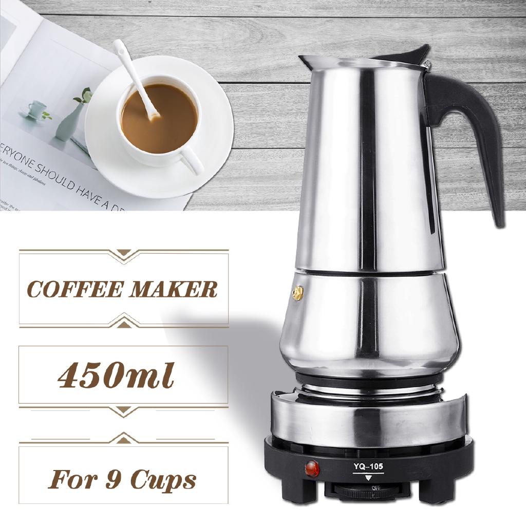 9 Cups 450ml Stainless Steel Moka Coffee Maker Pot Percolator + Stove
