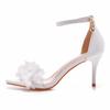 Summer Crystal Queen Women Sandals White Lace Flower Bridal Pumps Wedding Shoes Peep Toes Buckle Strap Thin Sexy High Heels