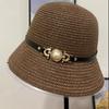 Hepburn style French straw hat women's summer seaside vacation shading sun protection pastoral style literary and retro bucket hat self-operated