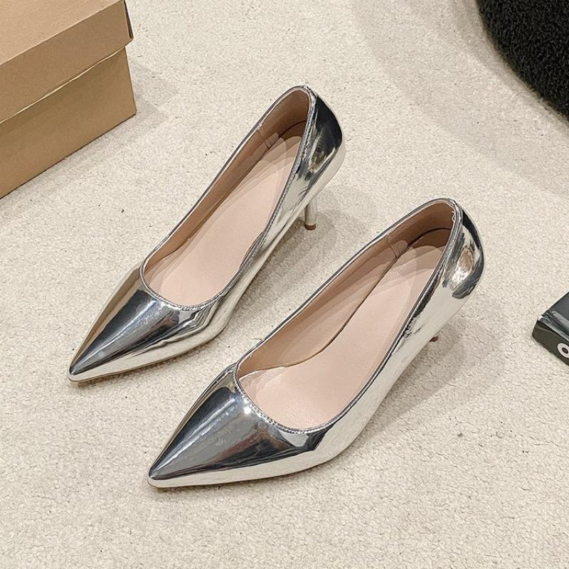 

High-heeled single shoes autumn new simple and sexy thin heels pointed light mouth fashion single shoes women 43