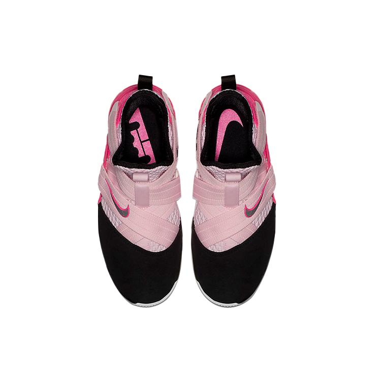 Nike Lebron 12 Comfortable Slip Resistant Cushioning Abrasion Resistant Mid Top Children's Basketball Shoes Black Pink AA1352-666