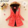 BITCED Fall/Winter Women's Plus Size Thickened Standard-Fit Long-Sleeve Hooded Shearling-Lined Cotton Jacket