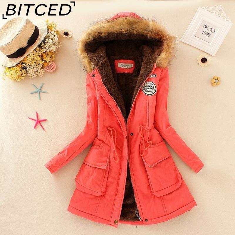 BITCED Fall/Winter Women's Plus Size Thickened Standard-Fit Long-Sleeve Hooded Shearling-Lined Cotton Jacket