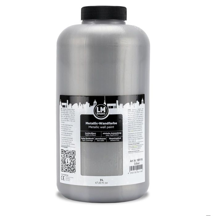 LM Kreativ Metallic Wall Paint 2 L Silver - Metallic and Glittery Water-Based Paint