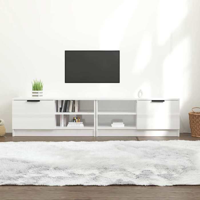 Meuble TV - MAISON EXCLUSIVE - 80 x 35 x 36,5 cm - Blanc brillant - Bois d'ingénierie - Grand rangement
