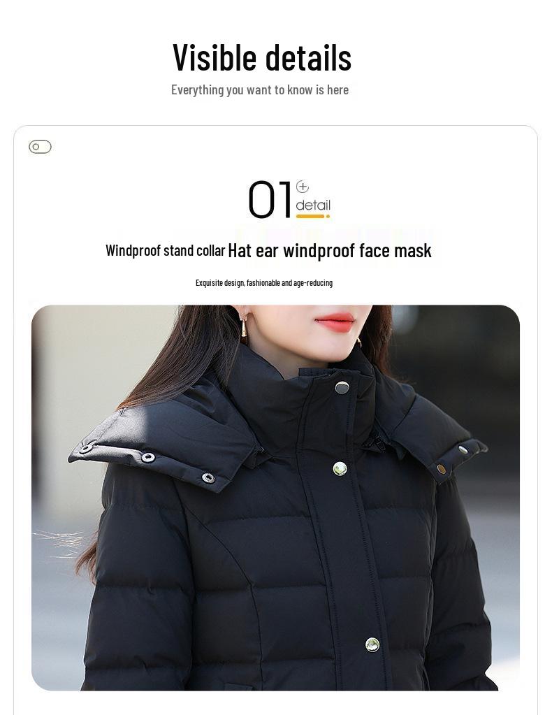 Dámský dlouhý kabát s 95% kachním peřím - Styl 2025, Slim fit, Stahující pas, Nad kolena, Zesílená zimní módní bunda