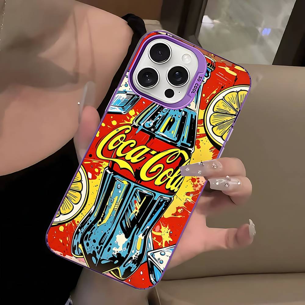 Hot C-Coca Drinks C-Cola For IPhone 17 16 15 14 Plus 13 12 11 Pro Max Matte Colorful Silver Phone Cover