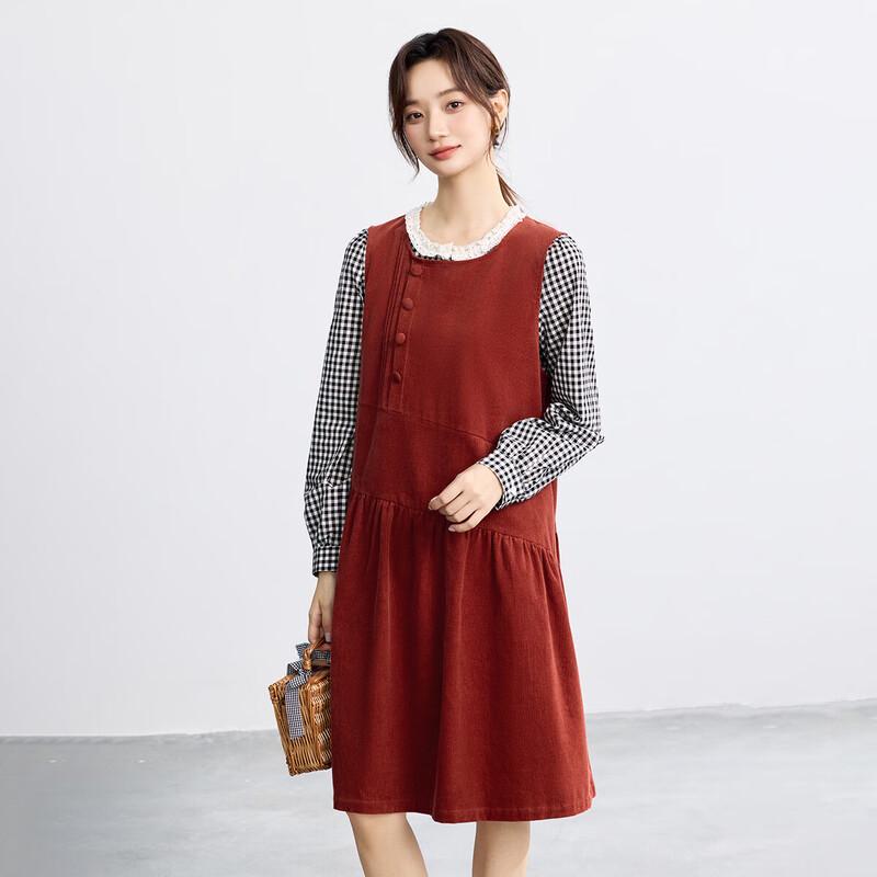 INMAN Retro Pure Cotton Corduroy Sleeveless A-Line Vest Dress M