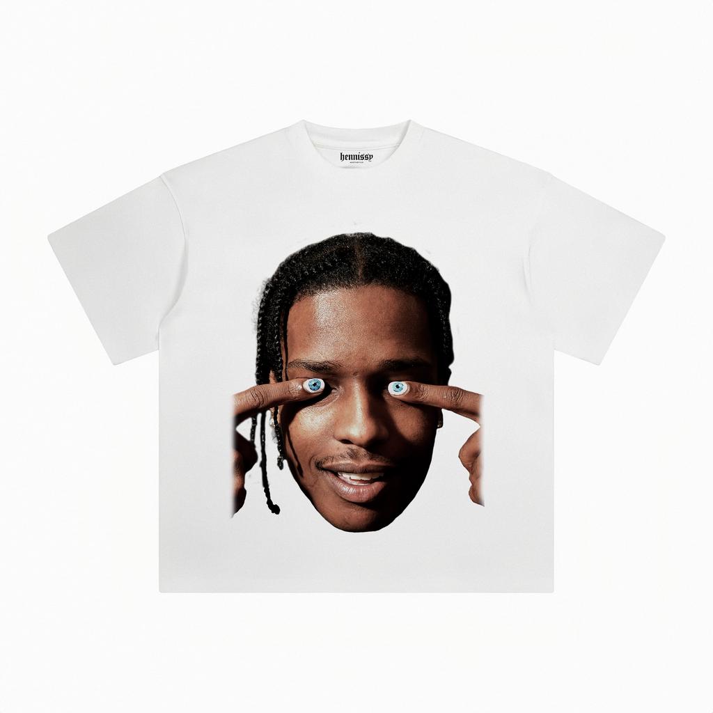 Summer Rapper ASAP ROCKY BIG FACE TEE Printed Cotton Crew Neck T-shirt Fashion Casual Loose Streetwear High Quality Unisex